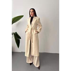 Manteau mi-long beige à ceinture - Beige - Product Image 1