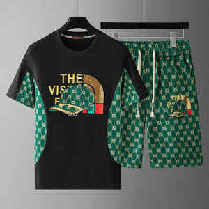 Haute qualité imprime hommes ensemble Streetwear survêtement décontracté hommes à manches courtes T-Shirt Shorts 2 pièces ensembles survêtement ensembles - Product Image 2