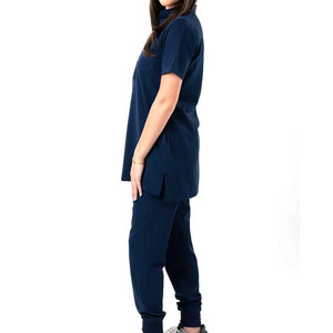Bleu à manches courtes col montant hôpital médical médecin Scrubs uniformes droits ensembles surdimensionné gommage hauts en gros haut pantalon - Product Image 2