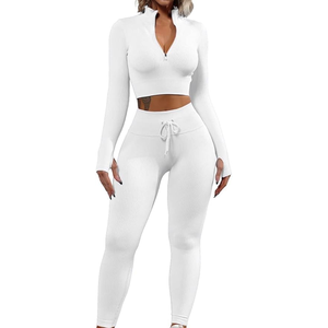 Conjuntos de entrenamiento para mujer, mallas sin costuras de cintura alta de 2 piezas con sujetador deportivo elástico acolchado, conjuntos de ropa de gimnasio - Product Image 4