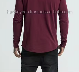 T-shirt personnalisé pour hommes Athletic Running Sports Wear bordeaux manches longues ourlet courbe - Product Image 6