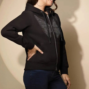 Couleurs unies coton surdimensionné sweat à capuche pour femme hiver décontracté fermeture éclair sweats à capuche unis style de rue sweat à capuche pour femme - Product Image 6