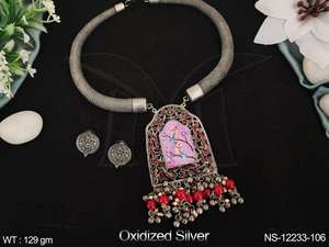 Bijoux indiens en argent oxydé et poli, ensemble de colliers oxydés, belle Figure de fête, Style fantaisie, à la mode - Product Image 5