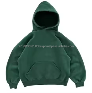 เสื้อฮู้ดดี้ทรงบ็อกซี่ ผ้าหนา สีเขียว ชายเสื้อยืดแบบยางยืด สำหรับผู้ชาย พิมพ์ลายพัฟฟ์ ทรงโอเวอร์ไซส์ - Product Image 1