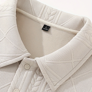 Sudadera de manga larga informal negra de gran tamaño para hombre, chaqueta abotonada con solapa Jacquard de peso pesado, Sudadera con capucha lavable a máquina - Product Image 2