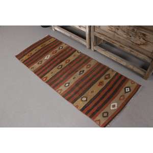 Alfombra Turca, Alfombra de Pasillo de 2x5.1 pies, Alfombra Vintage de Lana con Puntos Marrones - Product Image 1