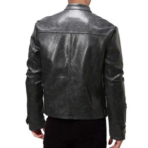 Chaqueta de cuero con cuello de pie para hombre, chaqueta de cuero PU Retro sólida, chaqueta de cuero de motocicleta holgada grande de moda para hombre - Product Image 3