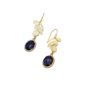 ต่างหูทรงหยดน้ำ DUA Brass Sodolite ดีไซน์ทันสมัย ชุบทอง 18K ผลิตจากโลหะผสมทองแดง เครื่องประดับงานแต่งงานสุดหรูสำหรับผู้หญิง - Product Image 3