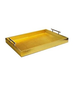 Ensemble de plateaux de service décoratifs en miroir doré avec poignées - Product Image 5