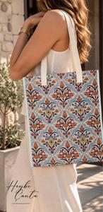 Bolso Tote de Hombro DAFNI BIG PAZAR Modelo 557, Diseño Vintage con Patrón de Ojos, Lona Sólida, Cierre de Cremallera, Bordado Digital en Poliéster - Product Image 2