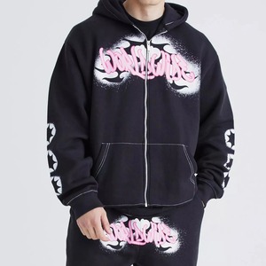 Mens <b>Oversized</b> Cotton Tracksuit Two Piece Set Full Zip Hoodie <b>Joggers</b> With Puff Print - Product Image 4