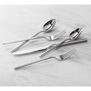 Recién llegado, juego de cubiertos de Metal con mango redondo plateado para el hogar y los hoteles, vajilla, juegos de cubiertos para comer - Product Image 1