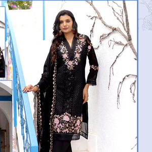 Designer Brodé Dupatta Hiver Shalwar Kameez Georgette Top & Pantalon Élégant En Soie Brute Disponible En 4 Couleurs Magnifiques De Mariage - Product Image 1