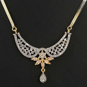 American Diamond <b>Locket</b> Set - Golden & <b>Silver</b> - Product Image 3