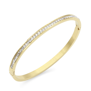 Bracciali Eleganti in Acciaio Inossidabile Placcato Oro, Larghezza 4mm, con Chiusura a Cerniera per Donne - Product Image 1