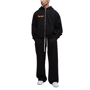 Custom Puff Printed Logo Men's Winter Hooded <b>Polyester</b> <b>Tracksuit</b> 2-Piece Set Breathable Quick Dry Fleece Zipper Jogging Custom - Product Image 1