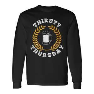 T-shirt à manches longues pour la fête du jeudi « College Thirsty Thursday » inspiré de la bière et du vin, idéal pour les promotions - Product Image 1