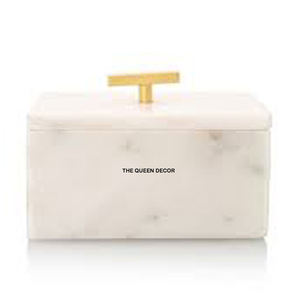 Boîte à bijoux en marbre blanc poli de forme rectangulaire en marbre, accessoires de décoration et de cadeaux pour la maison - Product Image 1