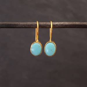Fashion Jewelry 925 <b>Sterling</b> <b>Silver</b> 7*9mm Turquoise Gemstone Gold Plated Drop Earring Women Classic Party Gift - Product Image 1