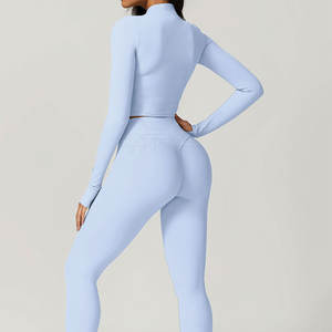 Ensemble de yoga 3 pièces pour femmes, dernier design, haute qualité, devant uni, taille élastique, 100% coton, respirant, léger, vente en gros - Product Image 2