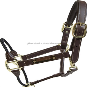 Licou en cuir anglais marron sur mesure avec rembourrage confortable et coutures durables en cuir véritable - Product Image 3