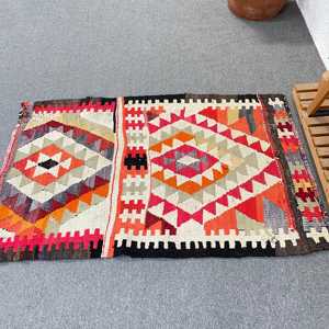 Turkish Small Rug 2.8x4.4 ft, <b>Red</b> Abstract Vintage <b>Wool</b> Rug - Product Image 2