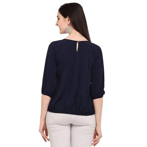 Top de Crepé Plisado Azul de Moda Shoryam para Mujer |   Ropa Occidental Sólida y Elegante |   Ropa Formal de Oficina para Uso Diario |   Elegante y Rápido de Usar - Product Image 2