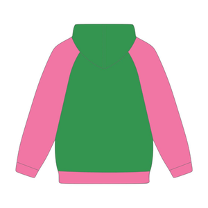 Sudadera con Capucha de Manga Raglán Verde de Hermandad Femenina, Sudadera Informal Elegante Rosa y Verde para Hermandad Universitaria - Product Image 6
