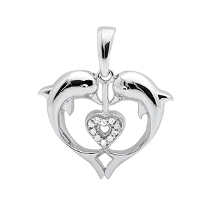 Cadeau personnalisé en argent sterling S925 à motif de double dauphin avec pendentif rond en forme de cœur en moissanite pour femmes - Product Image 1