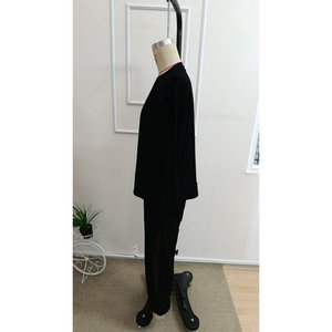 Women'<b>s</b> Long-Sleeve Crew Neck Mesh Tulle Detail Viscose Two-Thread <b>Blouse</b> <b>and</b> Pants Two-Piece Set, 37520 - Black - Product Image 6