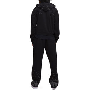 Sudadera con capucha para hombre, con cremallera, de algodón y forro polar, con pedrería, estilo urbano, informal, de manga larga, para OEM, marca privada, venta al por mayor - Product Image 2