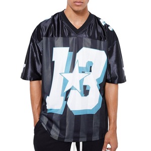 Camiseta de fútbol de gran tamaño con estampado de cuello en V de secado rápido personalizada de fábrica OEM, camiseta de fútbol americano para hombre - Product Image 1