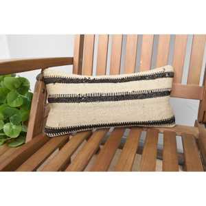 Almohada de lana de retazos Beige Kilim, cojín decorativo de 8x16 pulgadas con patrón de hojas esponjosas Vintage para sofás - Product Image 1