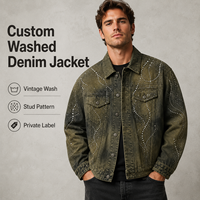 Veste en jean vintage personnalisée IKDEER pour homme, motif clouté en strass, marque privée OEM ODM, vêtement d'extérieur streetwear