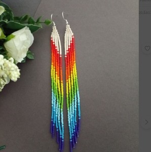Boucles d'oreilles artisanales en perles magiques, boucles d'oreilles multicolores très longues, boucles d'oreilles extra longues, boucles d'oreilles à franges - Product Image 2