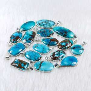 จี้อัญมณีสีเทอร์ควอยส์ธรรมชาติจี้ชุบเงินจี้รูปร่างผสมขายส่งเครื่องประดับสร้อยคอเทอร์ควอยซ์ - Product Image 5