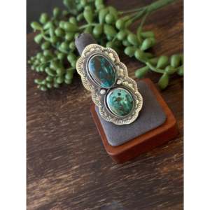 Bague ajustable style bohème, faite main Navajo, en argent sterling avec incrustation de pierre taillée en turquoise Thunder Mountain, pour usage quotidien - Product Image 4