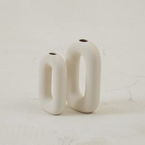 Cerámica de estilo de diseño antiguo para hierba de Pampa y flores secas para decoración de suelo diseño antiguo jarrones de flores de color blanco Art Deco - Product Image 1