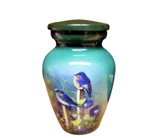 Urne funéraire souvenir oiseaux bleus urne finition laiton pour animaux de compagnie chats chiens - Product Image 2