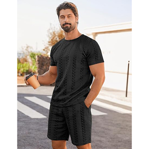 Conjunto de ropa deportiva transpirable de dos piezas para hombre, camiseta de verano y pantalones cortos para ejercicio en interiores/exteriores - Product Image 2