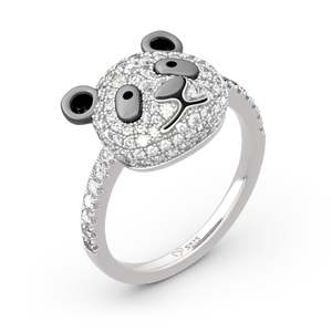 Jeulia Be Calm and Steady Cute Panda Sterling Silver <b>Ring</b> with Diamond - Product Image 3
