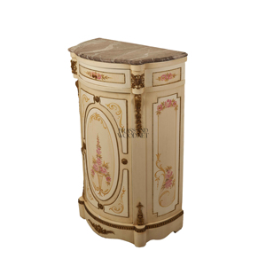 Meuble à chaussures de luxe de style français, crème, avec décor floral peint à la main, accents dorés ornés et plateau en marbre, idéal pour l'entrée d'un palais - Product Image 5