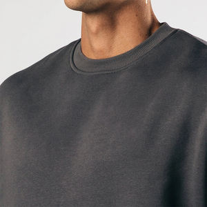 New Fashion Vintage Ribbed Collar Gym Workout Fall Winter Cotton Fleece Soft Sport Gym <b>Grey</b> Pullover Sweatshirt for Men - Product Image 2