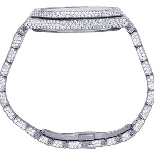 Vvvs Moissanite นาฬิกาข้อมืออัตโนมัติเพชรสำหรับผู้ชายแบบกำหนดเองสไตล์ฮิปฮอปสีขาวทองสแตนเลสหนังอะนาล็อก - Product Image 3