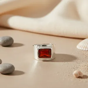 Bague en argent 925 avec cornaline pour homme, style bohème vintage, bijoux imposants, design incrusté doré, tendance chrétienne, à la mode - Product Image 3