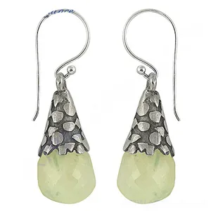 Boucles d'oreilles pendantes vintage tibétaines en argent 925 avec pierre de quartz verte sertie clos, bijoux de mode pour femmes - Product Image 1