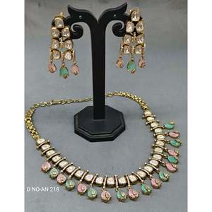 Moissanite <b>Necklace</b> & Earring Set SKU an 218 BG/D-4 Pear Cut Gold Plated Luxury Women's Jewelry for Wedding Occasions - Product Image 6