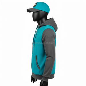 Sudadera con capucha para mujer, 320GSM, con cremallera, de algodón y felpa, estilo panelado gris verdoso, ajuste cómodo, con logotipo bordado personalizable, sudaderas básicas con cremallera - Product Image 3