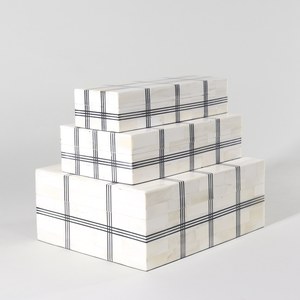 Bouton blanc le plus tendance Boîte à os Art indien Décoration intérieure Poterie Bijoux Rectangle Spécial Conçu Bords noirs pour un usage domestique - Product Image 4