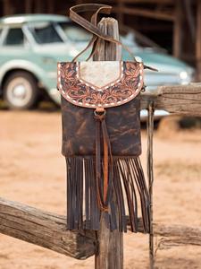 Dernier sac à main de luxe Cowgirl Howdy pour femmes avec franges usinées au design floral Sac à bandoulière vintage en poils de vachette prêt à l'emploi - Product Image 4